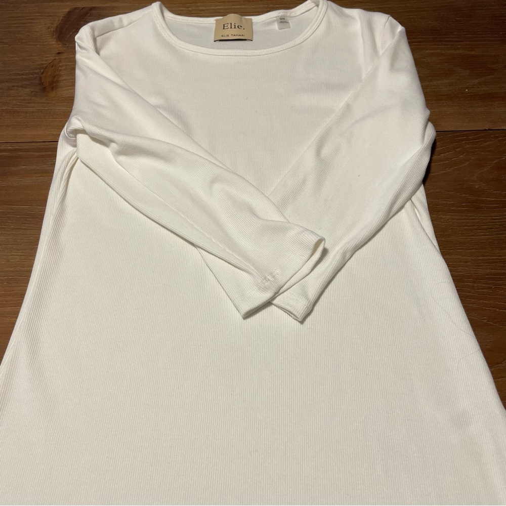 ELIE Tahari Womens White Top 3/4 Sleeve Size M Cotton Soft Fab